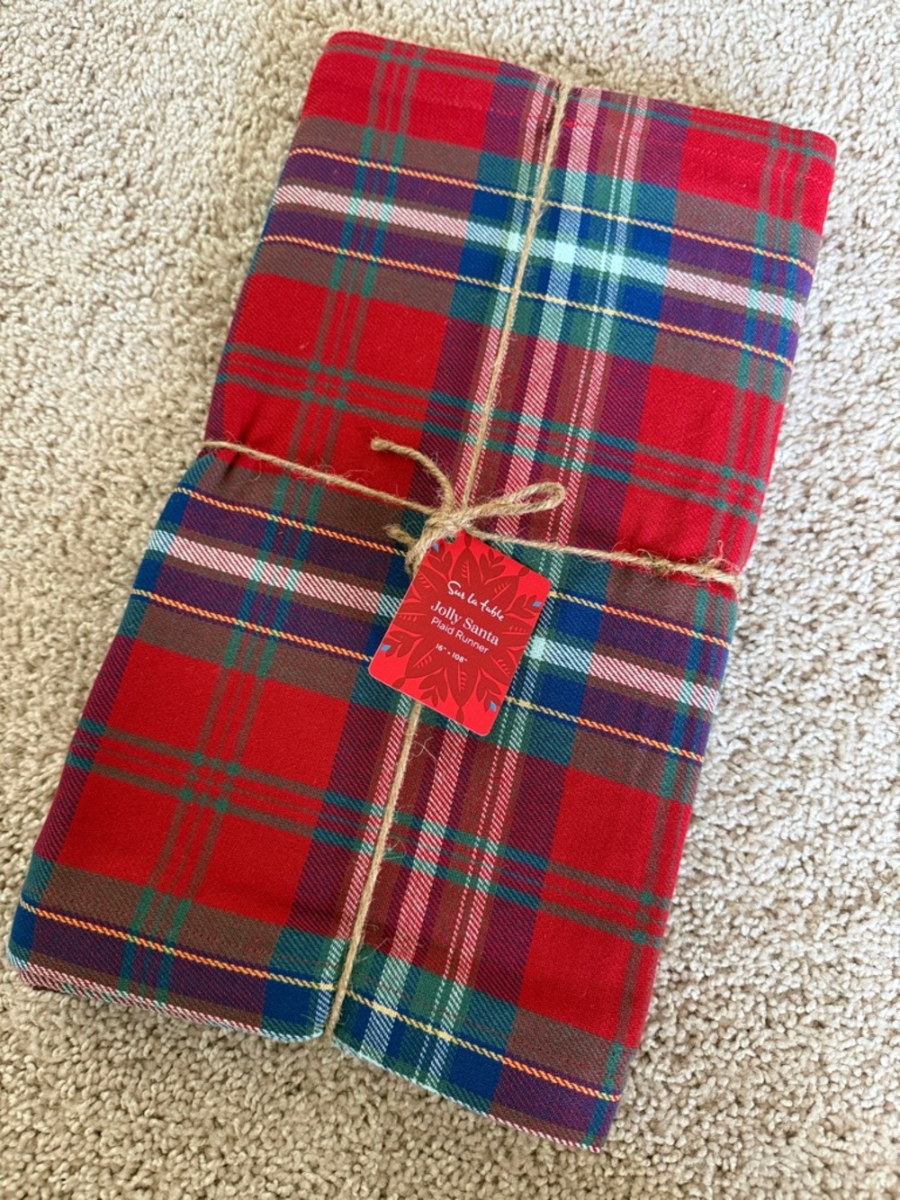 Sur La Table Red Plaid Holiday Table Runner with Green & Blue Accents